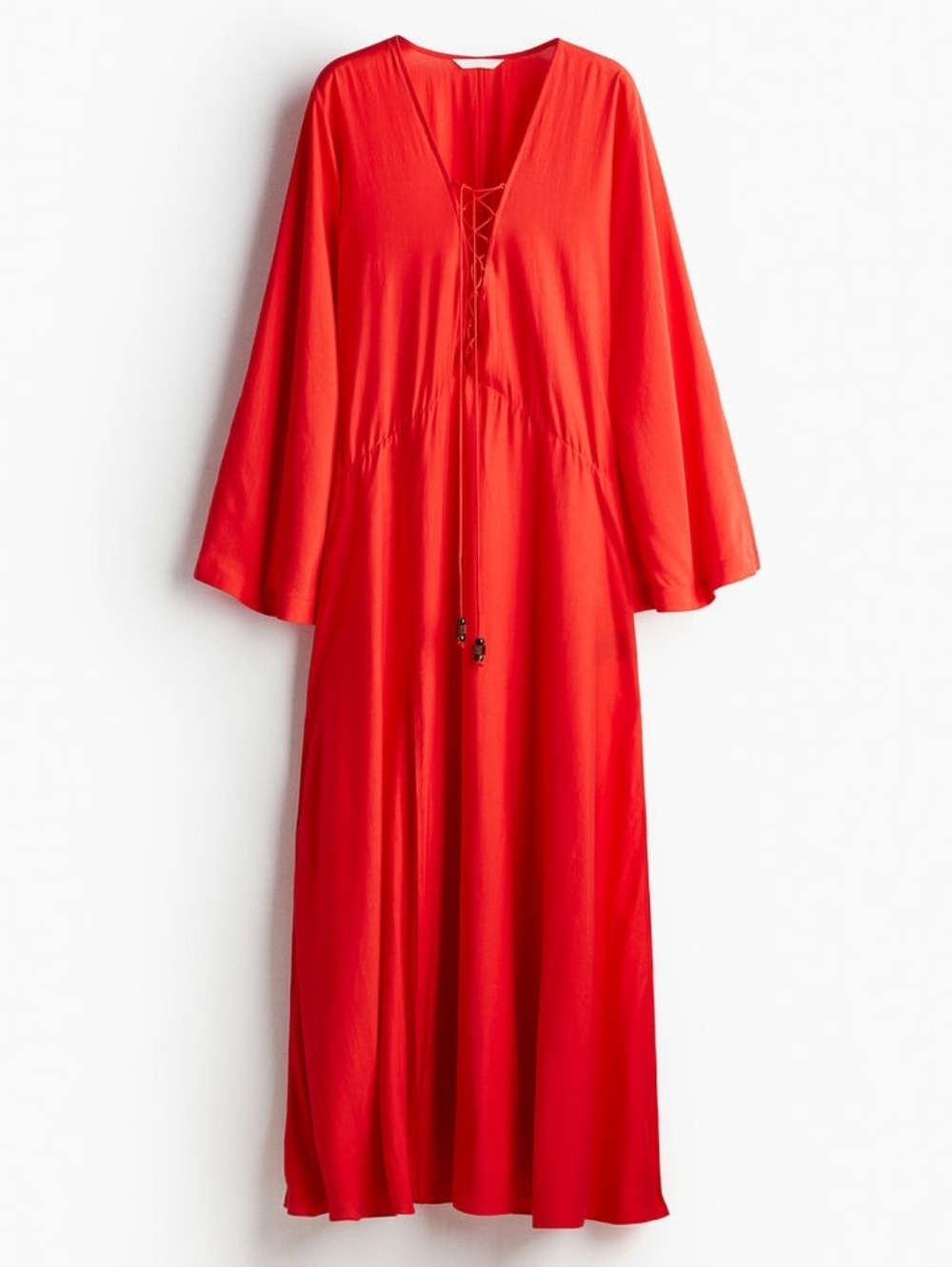 H&M Bright red Lace-up kaftan dress Size XL - Picture 3 of 16